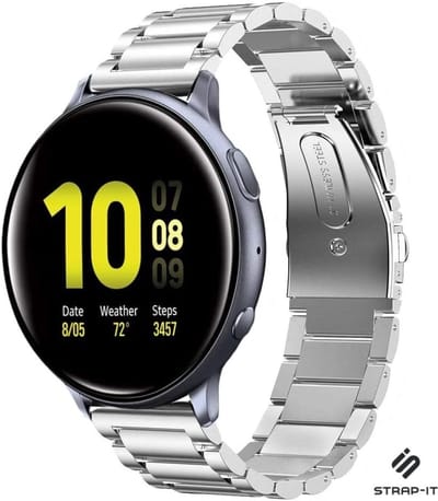 Strap-it Stalen schakel bandje - geschikt voor Samsung Galaxy Watch Active / Active 2 / Galaxy Watch 3 41mm / Galaxy Watch 1 42mm (zilver)