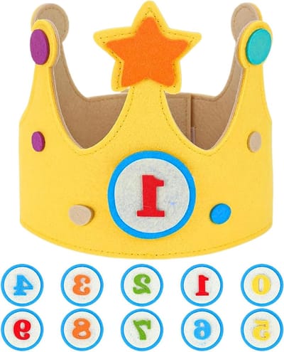 Verjaardagscorona van stof voor kinderen met verwisselbare cijfers 0 tot 9 - Feestelijke kroon voor jongens en meisjes, verjaardag versiering en cadeau idee