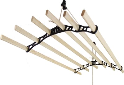 Kledingrek plafond katrol - zwart - 2m - 6 dennenhouten latten