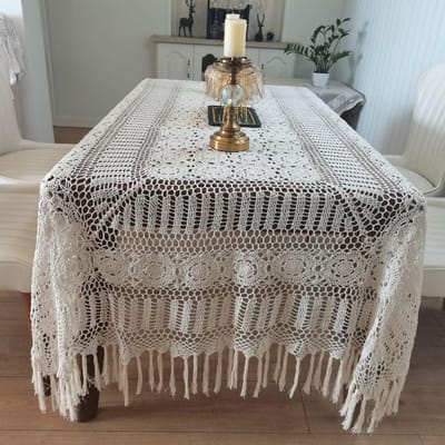 Puur katoenen handgemaakte gehaakte tafelkleed beige kant uitgehold tafelbladhoes Changliu Su Home Decoration stofdichte doek 1pcs
