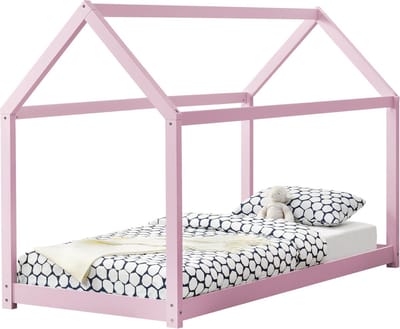 Kinderbed Netstal houten bed huisbed 90x200 cm roze