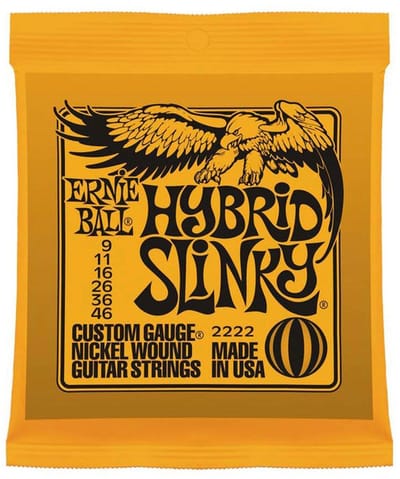 Ernie Ball EB-2222 snaren set elektrisch, nickel wound, hybrid slinky, 009-011-016-026-036-046