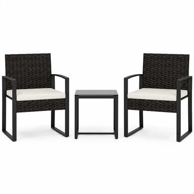 RosaBloom luxe rotan bistroset 3-delig - Tuinmeubelset met 2 tuinstoelen en salontafel - Inclusief afneembare crèmewitte kussens - Weerbestendig