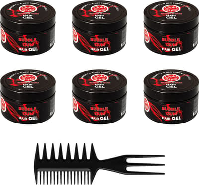 Gold Style Haar Gel – Bubble Gum – Grootverpakking 6 x 450 ml – Inclusief Professionele Styling Kam – Strong Hold & Glans