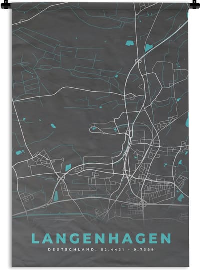 Wandkleed - Wanddoek - Stadskaart – Langenhagen – Duitsland – Plattegrond – Kaart - 120x180 cm - Wandtapijt
