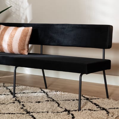Bronx71® Velvet eetkamerbank Espen zwart 190 cm - eettafelbank - eetbank