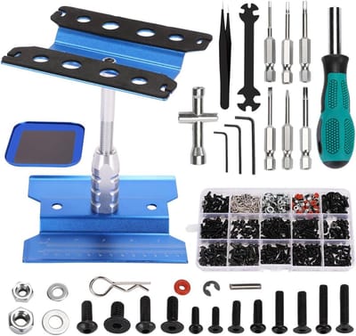 RC Reparatie Werkstation - RC Gereedschap Stand - RC Auto Onderhoud - 360 Graden Rotatie - 532 Delige Schroefkit - Blauw