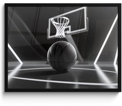 Poster in lijst - Fotolijst 70x50 cm - Posters - Basketbal - Basketbalveld - Lichtlijnen - Posterlijst zwart - Decoratie - Wanddecoratie woonkamer - Muurdecoratie slaapkamer