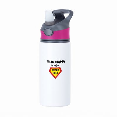 Hacebo® - mijn mama is mijn superheld waterfles met rietje roze - Moeder - super mama - Moeder cadeautjes - moederdag - verjaardag - geschenk - kado - water fles - 650ML