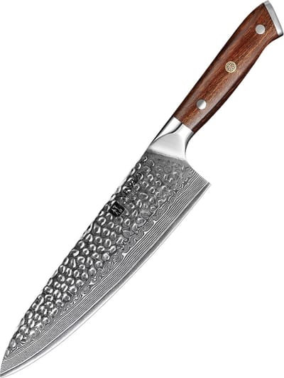 Xinzuo | Koksmes (8.0 inch) | Damascus staal (gehamerd) | Woestijnijzerhout | B13D