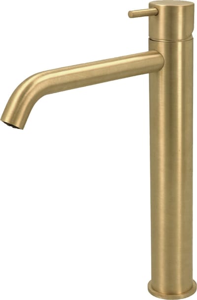 Hotbath Cobber - Wastafelmengkraan - zonder Waste - Laag - Geborsteld Messing PVD - Opbouw - Messing - V04