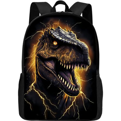 Dinosaurus Rugzak Voor Kinderen Jongens Meisjes, Coole Dino Rugzak, Kinderen Zwart Goud Bliksem Dinosaurus Schooltassen, Basisschool Midden