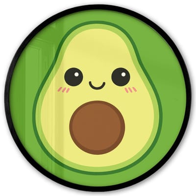 Poster in lijst Rond - Fotolijst 40x40 cm - Posters - Avocado - Groen - Speels - Ronde posterlijst zwart - Decoratie - Wanddecoratie woonkamer - Muurdecoratie slaapkamer