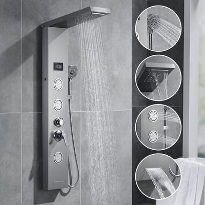 Auralum max Douchepaneel met Mengkraan - Regendouche - Douchekolom - LED RVS met Massage Jets - 5 standen Spa Jets - LCD display - 3 functies handdouche - Douche Combinatie Set