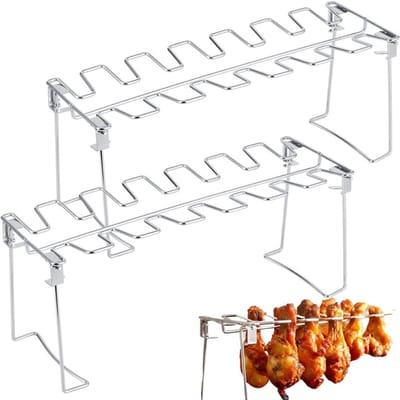 Dailygoods- Grillrek Roestvrij staal - Opvouwbaar - Vaatwasmachinebestendig - 2 Stuks - Voor BBQ/Picknick - Perfecte oplossing voor kippenvleugels - Barbecue Rek