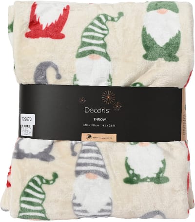 Decoris - Fleece Plaid Kerstkabouters - 130x170cm - Crème - Polyester