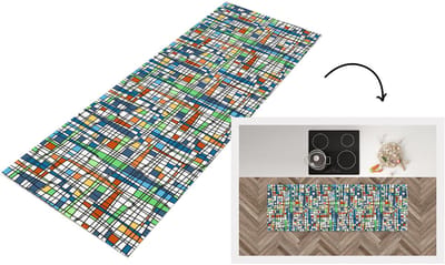Keukenloper 150x50 cm - Keukenmat vinyl Patronen - Lijn - Wit - Keukenmatten loper - Keuken vloerkleed tapijt