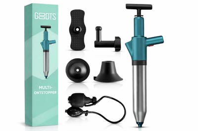 GOODTS® Professionele Multi Afvoer Ontstopper met Opblaasbaar kopstuk - WC ontstopper met hoge druk - Toilet Ontstopper - Gootsteen ontstopper - Plopper - Luchtdruk Ontstopper - 0-8 Bar - RVS - Ecologisch
