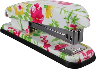 Bureau nietmachine - Kantoornietmachine decoratief - Papier bijeenhouden - Stevige metalen constructie - 20 vellen capaciteit - Bloemenprint wit