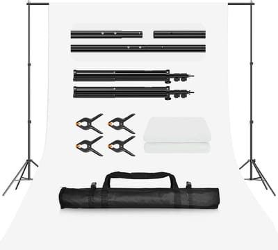 Azomor® Complete achtergrondset met verstelbare standaard en witte doek voor fotografie