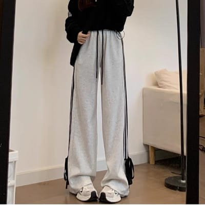 Dames Lente en Herfst Nieuw Hoog-taille Losse Casual Wit Grijs Zwart Chenille Spandex 3XL gray