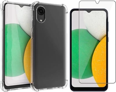 Hoesje geschikt voor Samsung Galaxy A03 Core - Anti Shock Proof Siliconen Back Cover Case Hoes Transparant - Tempered Glass Screenprotector