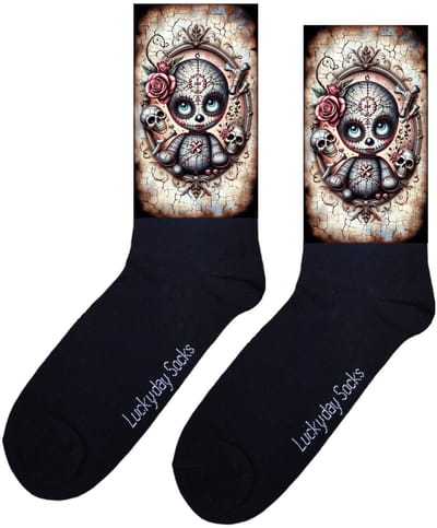 LuckyDay Socks - Voodoo - Verjaardag cadeau - Opkikkertje - Halloween sokken - Vrolijke sokken - Poppen sokken - Kerst sokken - Vrolijke sokken - Grappige sokken - Leuke dames en heren sokken - Moederdag - Vaderdag - Sokken maken Happy - Onesize