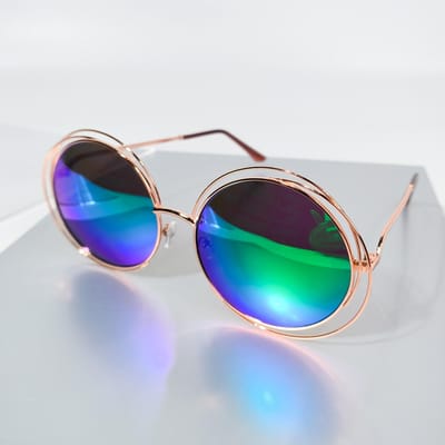 UV-bescherming Lichtgewicht Comfortabel Duurzaam Hoge Kwaliteit Stijlvol Retro Oversized Legering Metaal Rond Vormige Glazen - blue