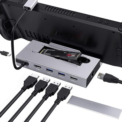 NÖRDIC DOCK-190 Steam Deck Docking station - 1xHDMI 2.0 4K60Hz, 1xM.2 SSD, 1xUSB-C PD 100W, 2xUSB-A 3.1, 1xUSB-A 2.0, 1xRJ45