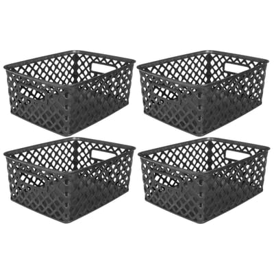 5Five Opbergmand/box van kunststof - 4x - zwart - 19 x 25 x 10 cm - 4 liter