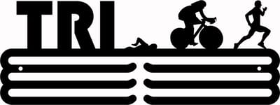 Triathlon Man Medaillehanger 3bars zwarte coating - staal - (35cm breed) - Nederlands product - sportcadeau - medalhanger - medailles - triatlon - muurdecoratie