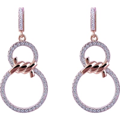 Orphelia ZO-7422 - Oorhangers Twisted Circles - Zilver 925 Rosé - Zirkonia - 3,3 cm