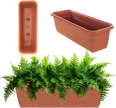 KADAX Bloembak 50 cm, baksteenrood  balkonpot van kunststof, weerbestendige plantenbak, bloempot, balustrade voor bloemen, kruiden en planten