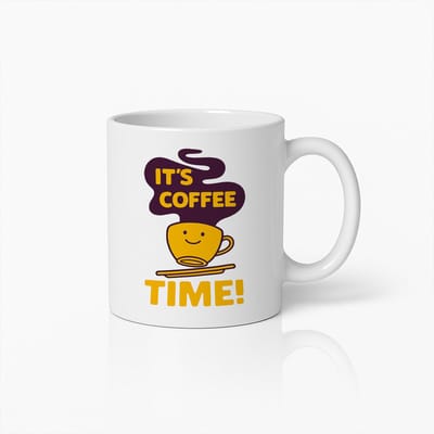 “It’s Coffee Time!” Mok – Schattig Lachend Koffiekopje Ontwerp – 330 ml Witte Koffieliefhebbers Beker