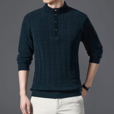 Herfst Nieuw Chenille Breigoed Herenmode Effen Kleur Opstaande Kraag Pullover Lange Mouw Dunne Trui Heren Basis 4XL