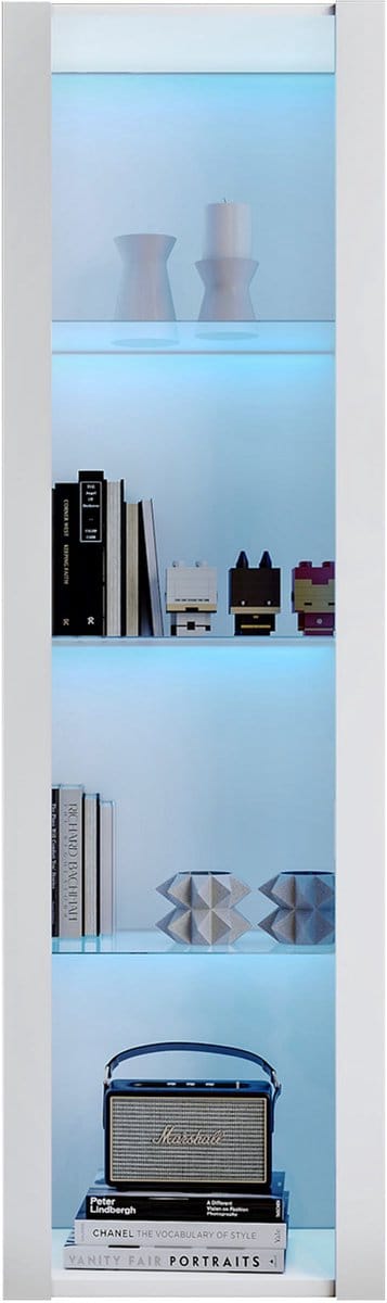 Wit glazen vitrinekast met LED-verlichting - 3 glazen planken - 55x38x166 cm - hoge kast - opbergkast