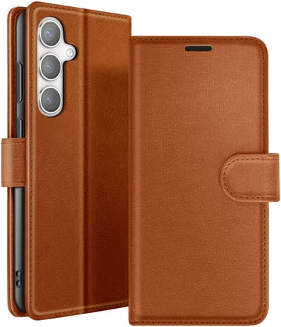 Zanae, Hoesje geschikt voor Galaxy S24 - Wallet Case met Stand & Magneetsluiting, Bruin