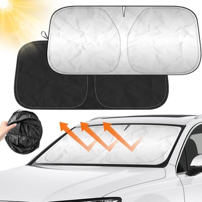 Famanu – Zonwering auto voorruit 142 × 80 cm zonwering voorruit - auto zonwering voorruit binnen - voor zomer hittebescherming vouwba