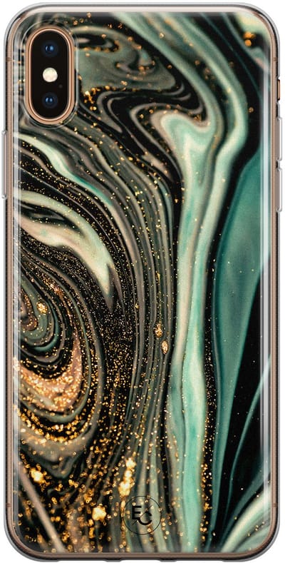 Hoesje geschikt voor iPhone Xs - Marble khaki - Soft Case - TPU - Marmer - Groen - ELLECHIQ