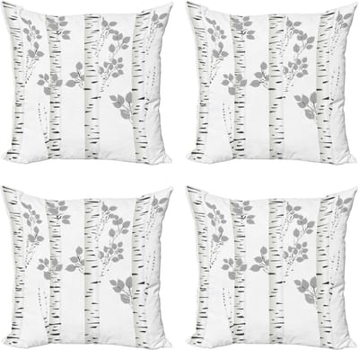 ABAKUHAUS Berken decoratiekussens – Kussenhoezen 4-delige set – Herfstbossen – Wit/Grijs 45x45