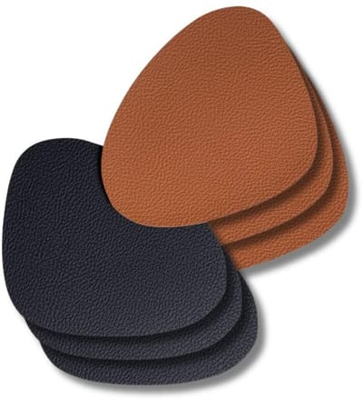 Cookinglife Onderzetters - Onderzetters voor Glazen - Dubbelzijdig Onderzetter - Coaster - Vegan Kunstleer - Zwart/Cognac - 13 x 11 cm, 6 Stuks