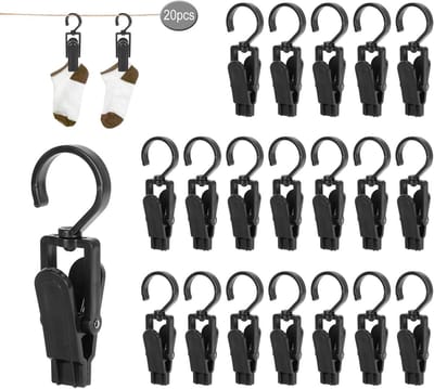 QTTVBTNA -20 Stuks Draaibare Handdoekclips met Haak – Antislip & Roestvrij – Kunststof Wasknijpers voor Binnen en Buiten, Keuken en Badkamer