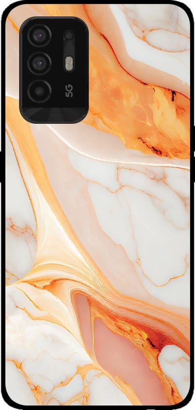 Smartphonica Telefoonhoesje voor OPPO A94 5G met marmer opdruk - TPU backcover case marble design - Oranje geschikt voor Oppo A94 5G