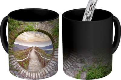 Magische Mok - Foto op Warmte Mokken - Koffiemok - Brug - Zee - Doorkijk - Zomer - Magic Mok - Beker - 350 ML - Theemok