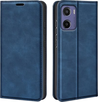 MobyDefend Hoesje - Geschikt voor Motorola Moto E15 / G05 - Luxe Wallet Bookcase (Magnetische Sluiting) - Blauw
