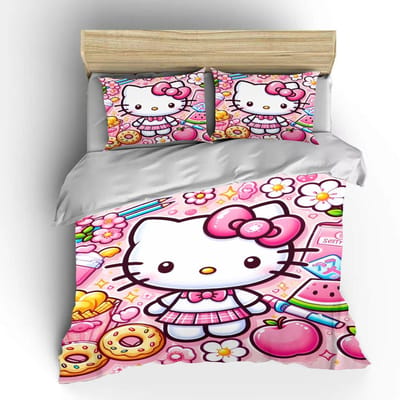 Hello Kitty Sanrio Beddengoedsets Dekbedovertrek Bedsprei Dekbedovertrek Kussensloop 2-3 Stuks Sets Schattige Slaapkamerdecoratie EU King 240x220cm