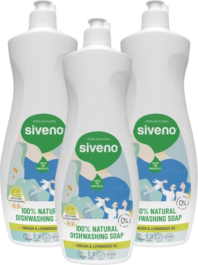 Siveno Natuurlijke Afwasmiddel – Azijn & Citroengras – 3 x 500 ml – Voordeelverpakking