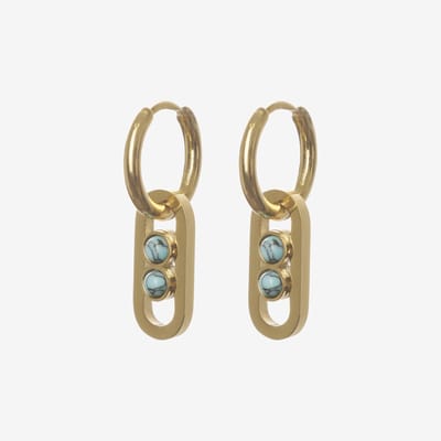 Essenza Double Blue Stones Earrings Gold