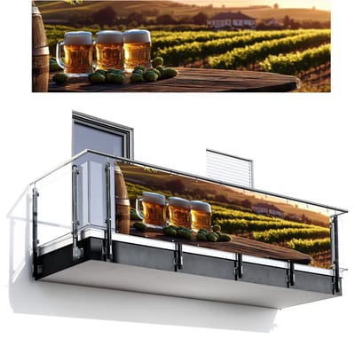 Balkonscherm 300x95 cm - Balkonposter Bier - Hop - Landschap - Balkon scherm decoratie - Balkonschermen - Balkondoek zonnescherm