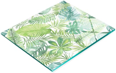 Decoratieve glazen snij- en serveerplank met tropische bladeren, 60x52 cm